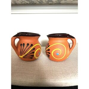 Pair Mexican clay mugs